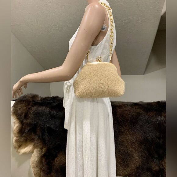 Handmade Genuine Shearling Leather Kisslock Wristlet/Shoulder Bag/Crossbody - Picture 2 of 16